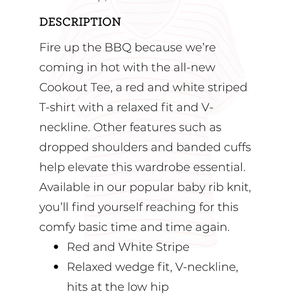 Cabi Red Striped V-Neck Cookout Tee #640 - Picture 5 of 11